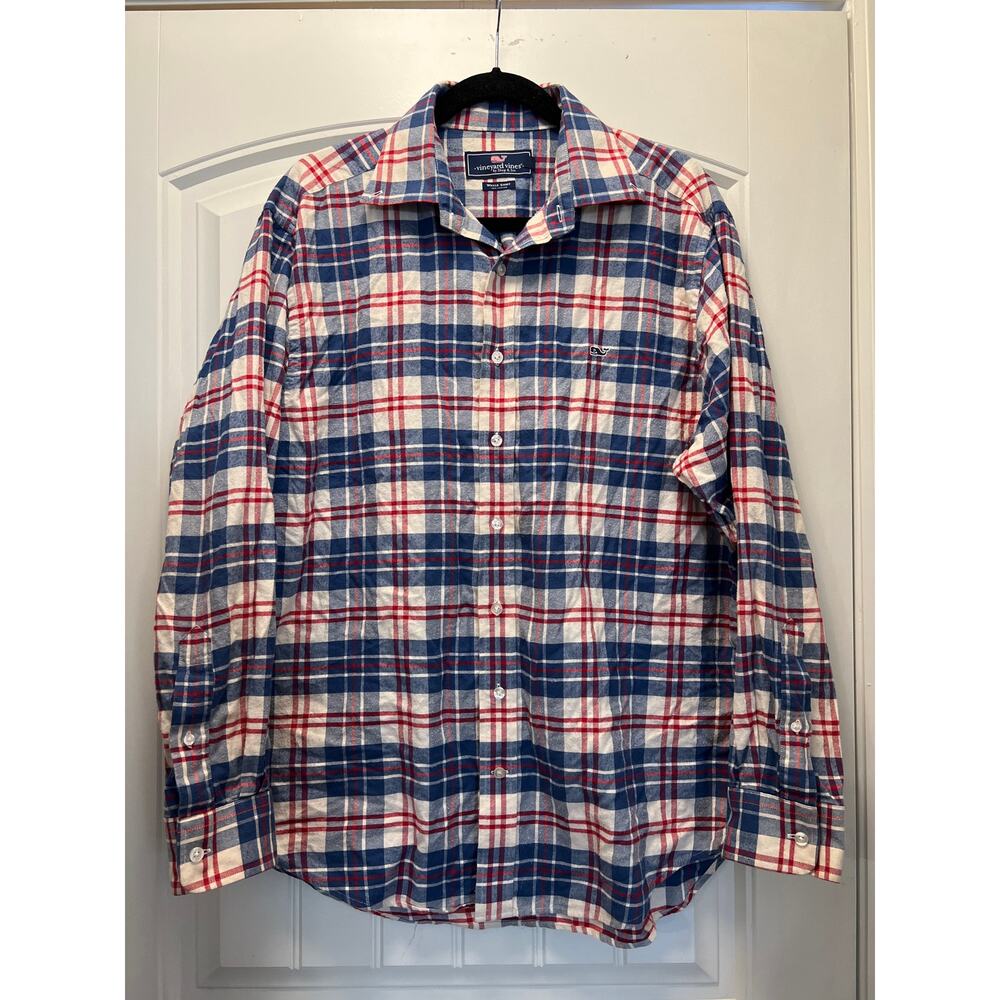 Vineyard Vines Men’s Button Down Plaid Flannel Style Casual‎ Shirt Sz L Blue Red